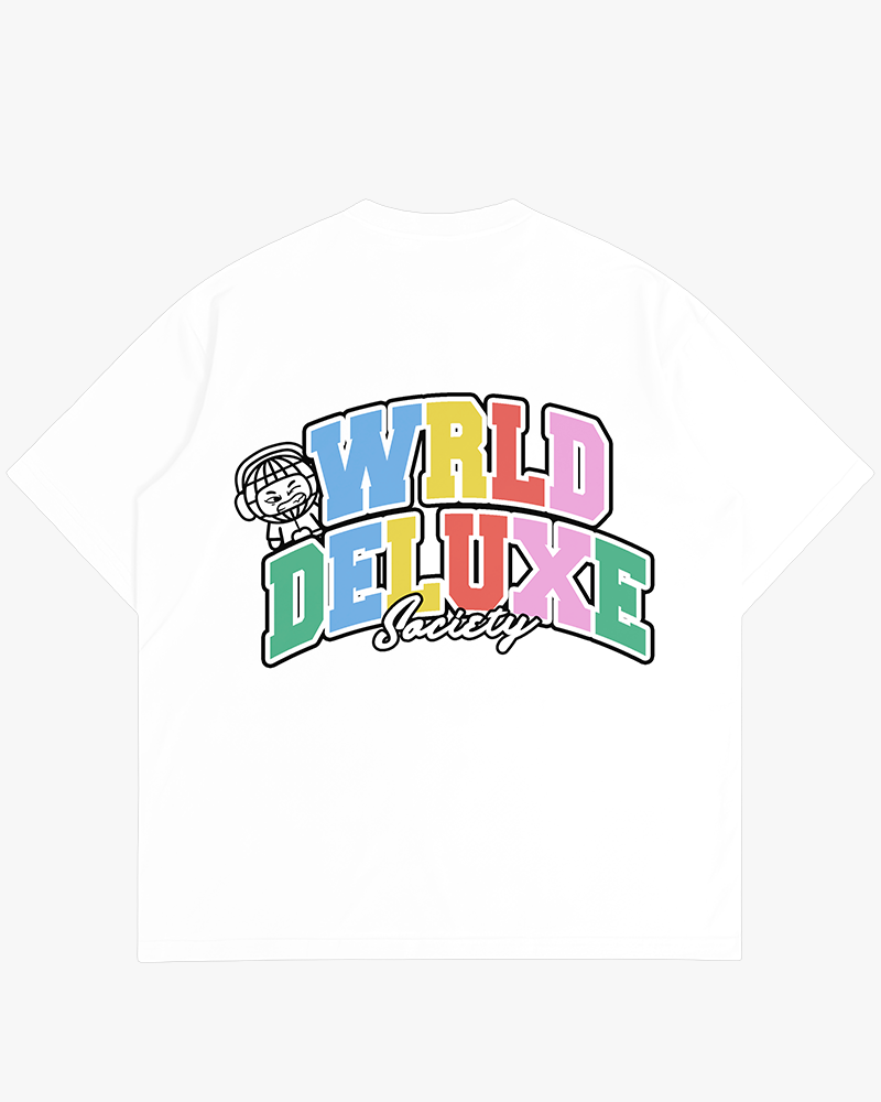 White "WRLD DELUXE" Logo Tee