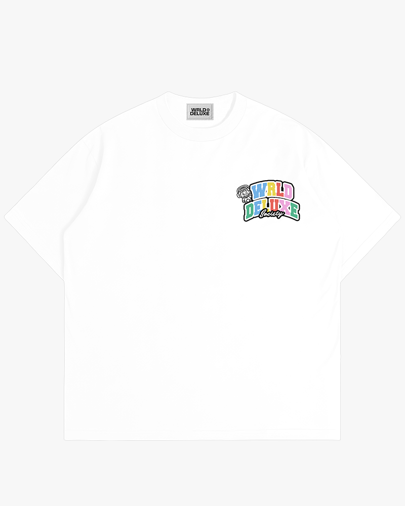 White "WRLD DELUXE" Logo Tee